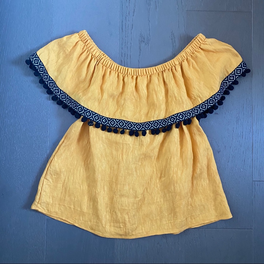 THML Mustard OTS Ruffle Pom Top - Picture 7 of 7